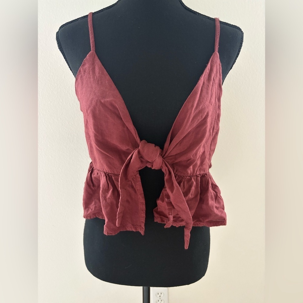 Earthbound Trading Co. Front-Tie Ruffled Cropped Tank - Size XL